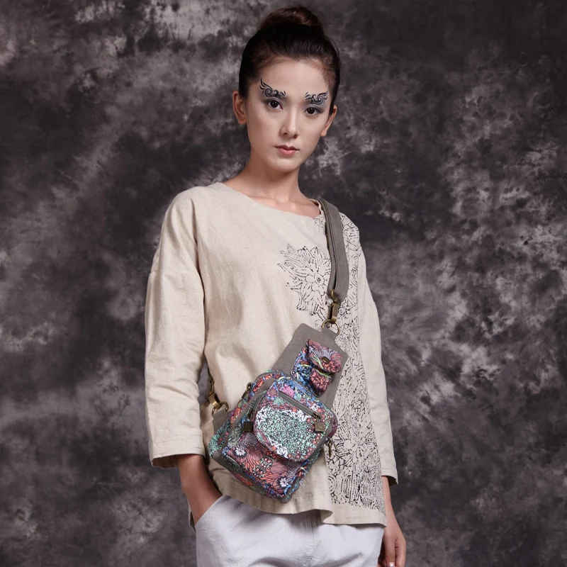 Многофункциональные холщовые женские цветочные нагрудные сумки через плечо