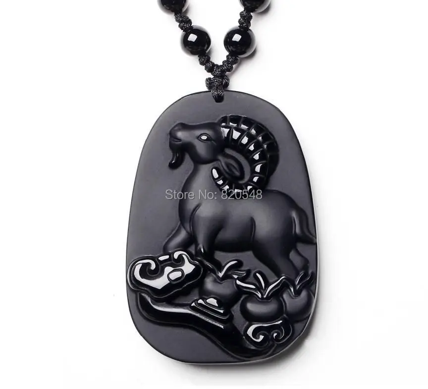 QQ + W 10 натуральный обсидиан ручной работы Коза китайский подарок на Новый год |