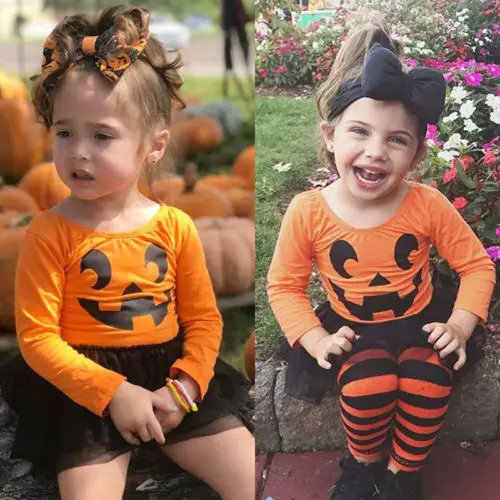 2018 Ромпер на Хэллоуин платье с длинным рукавом оранжевый фатиновой юбкой для