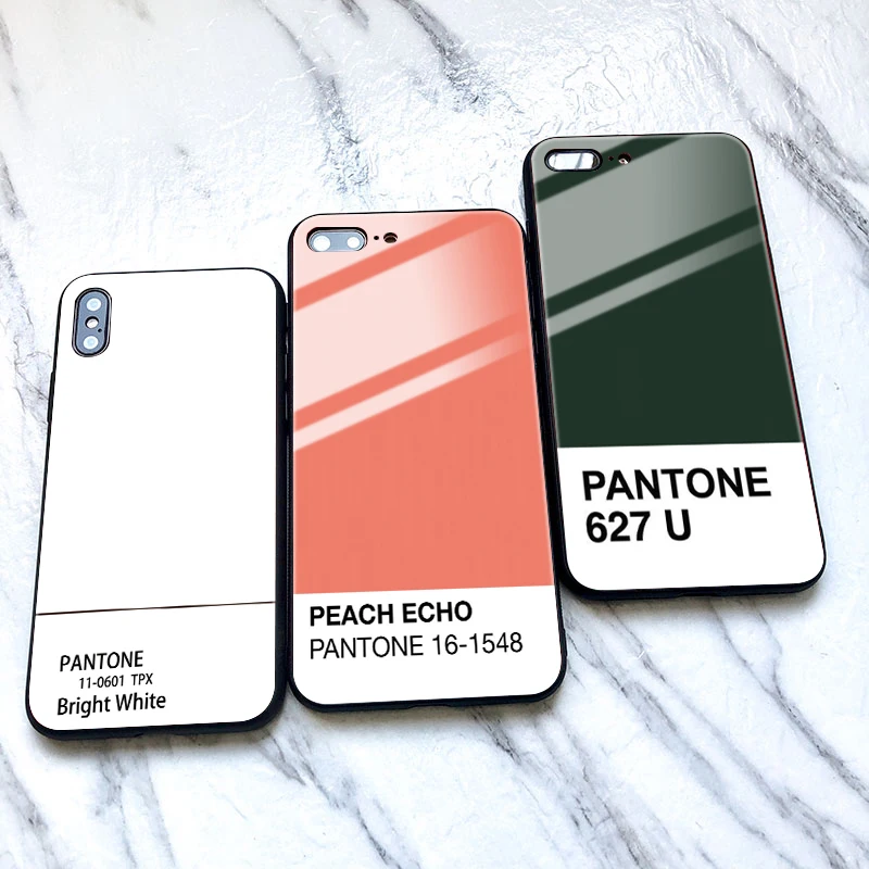 Pantone цветной чехол из закаленного стекла для телефона для iphone 5 6 7 8 6s 6s plus 7plus 8plus x xr xs xsmax