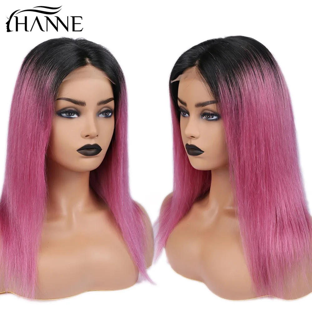 Парики из натуральных волос HANNE 4*4 розовый смешанный фиолетовый цвет 150