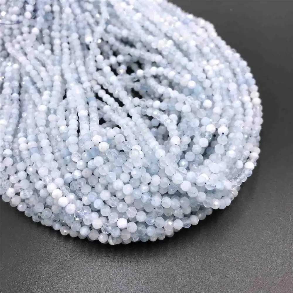 Aquamarine Натуральные граненые драгоценные изумруды бусины оптом 2 мм круглые свободные нити бусины для изготовления ювелирных изделий ожерелье браслет аксессуары - Цвет: Aquamarine