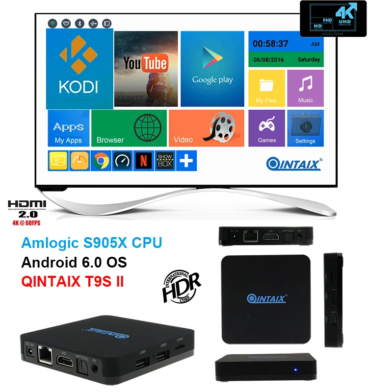 Android 6 0 ТВ коробка S905X Quad core 64Bit 4 К x 2 Wi Fi Media Player Декодер каналов кабельного