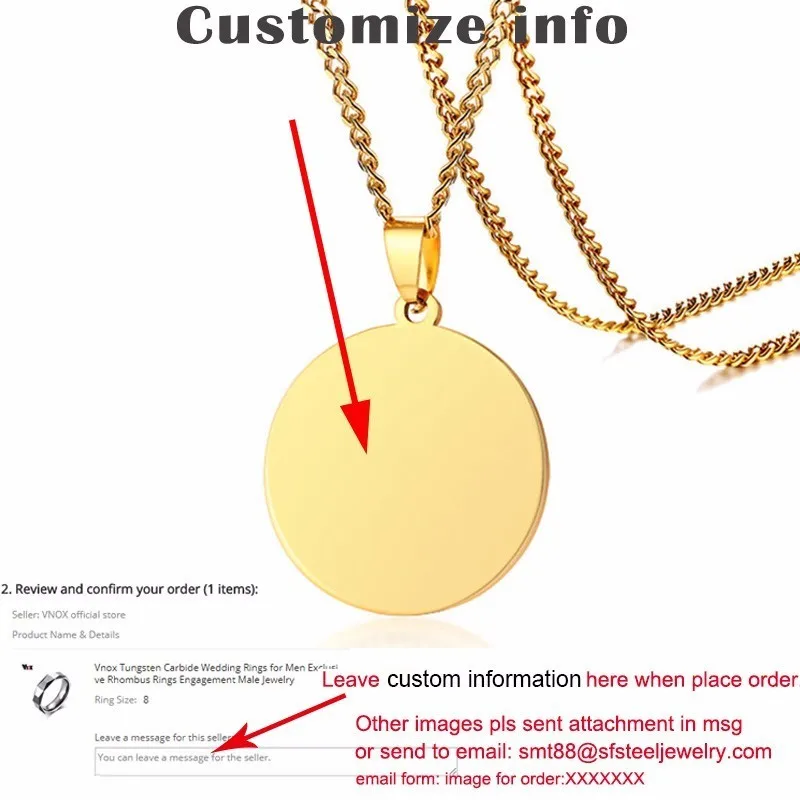 custom gold Vnox, уникальные мужские Персонализированные ожерелья с монетами для женщин, зеркальные круглые подвески из нержавеющей стали, ювелирные изделия с 2" цепочкой - Окраска металла: custom gold