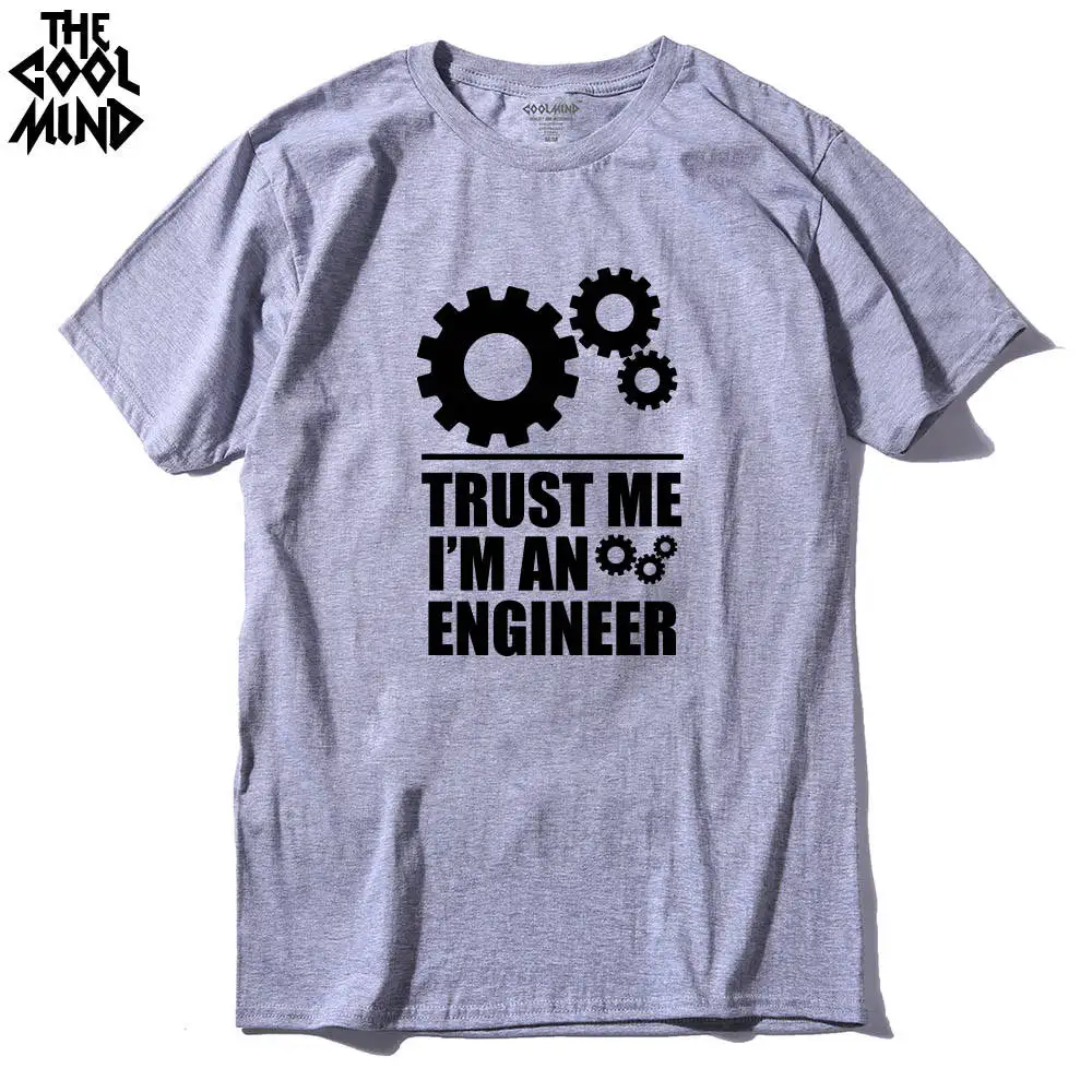GREY COOLMIND TR0112A, Хлопковая мужская футболка с принтом «TRUST ME I AM AN engineer», повседневная мужская футболка с круглым вырезом, трикотажные топы, футболки - Цвет: GREY