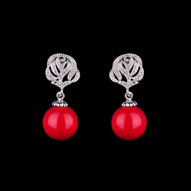 Серьги подвески YAN MEI GLE2057 цвет белое золото имитация Красного жемчуга|dangle earrings|pearl