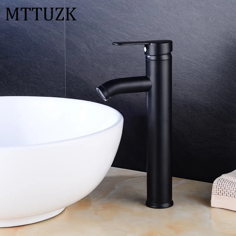 MTTUZK матовый черный кран с одной ручкой для ванной комнаты смеситель холодной и