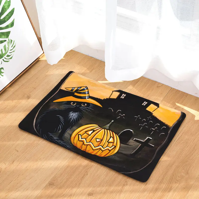 Monily Противоскользящий водонепроницаемый коврик Хэллоуин кошка череп призрак