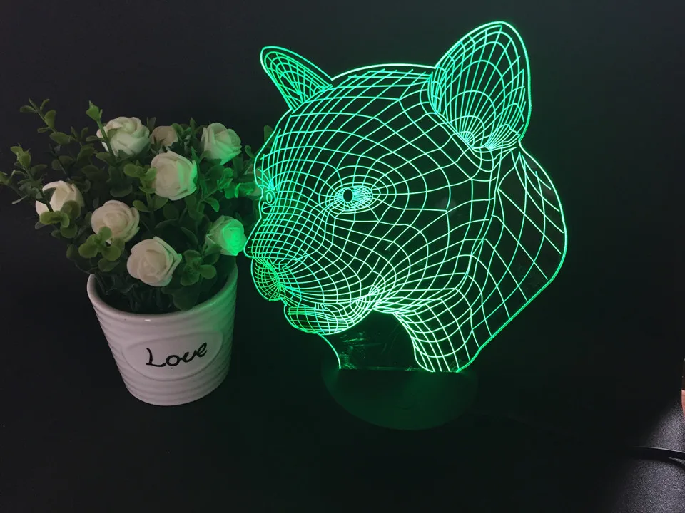 Крутая леопардовая 3D USB Светодиодная Ночная лампа с животными настольная 7 цветов