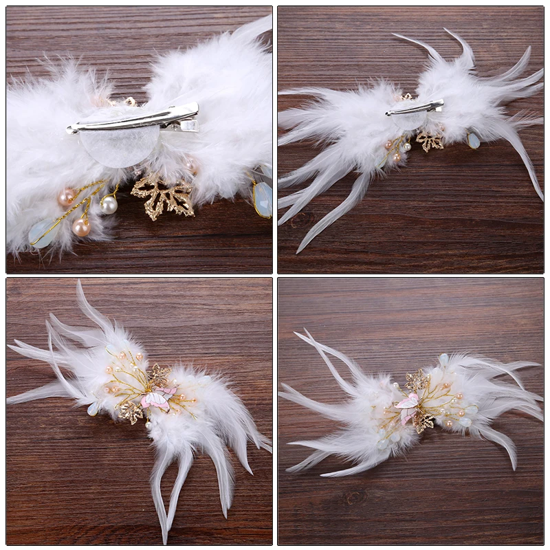 Haimeikang White Hair Accessories Woman Hair Decoration Wedding Party Barrettes Hair Clip Bridal Wedding Feather Headdress