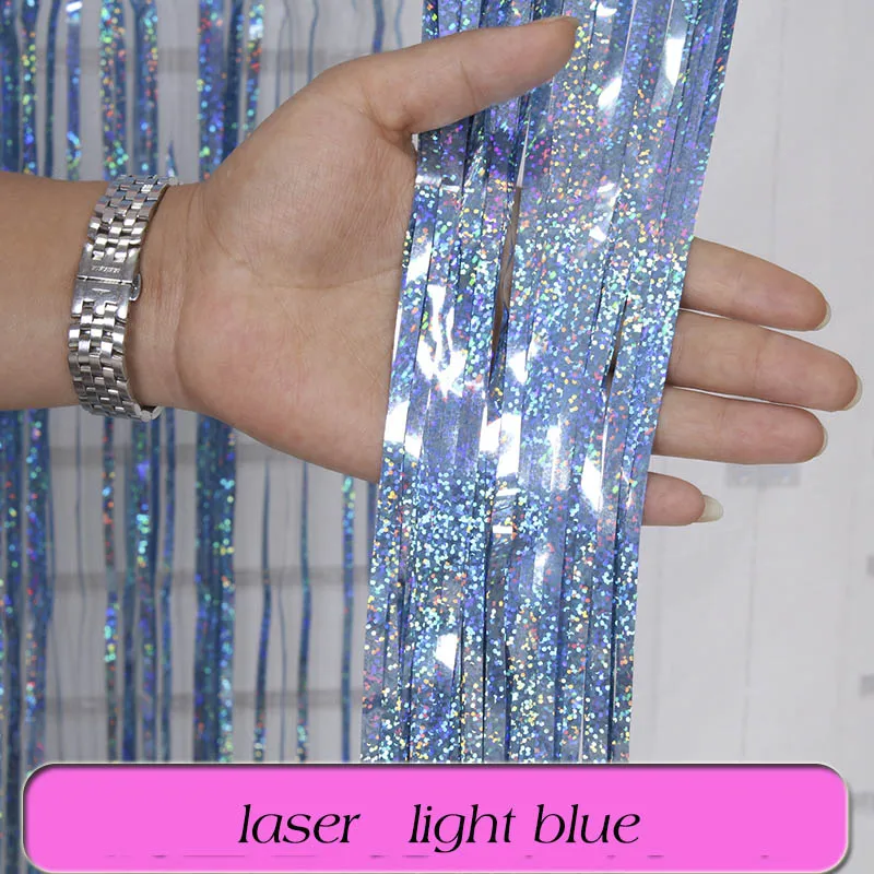 laser light blue 1/2/3 м розово-золотистый металлик Блестки из фольги бахрома Шторы День рождения украшения Свадебный фон для фотосъемки с изображением Шторы реквизит для фотосессии - Цвет: laser light blue