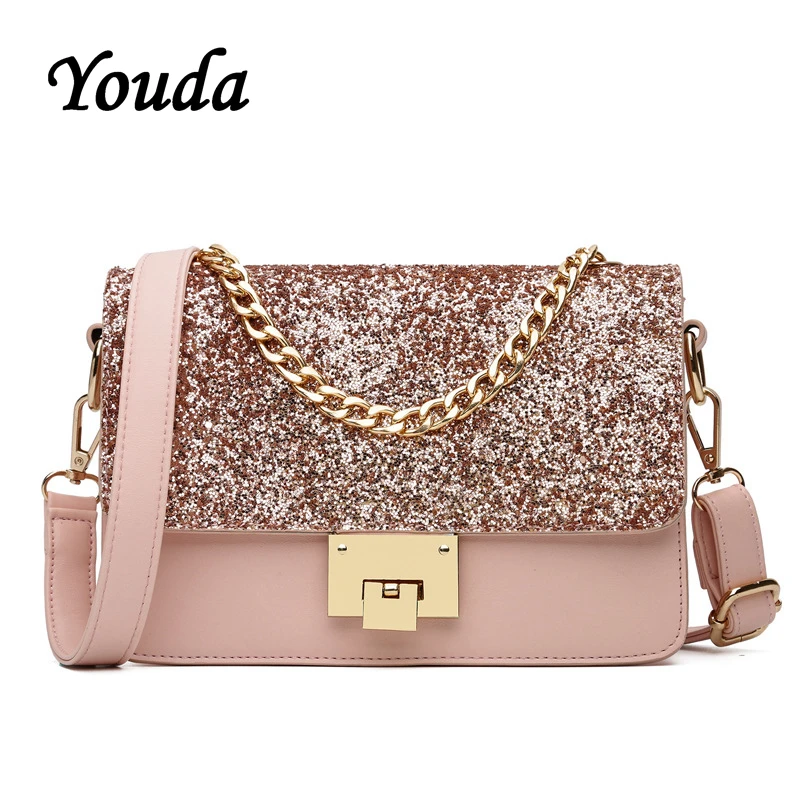 Женская сумка Youda однотонная с блестками на плечо модная стильная женская