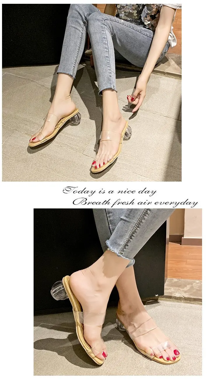 Дизайнерское ожерелье; тапочки на каблуке с шариками; женская нескользящая обувь на прозрачной ленте; прозрачные сандалии; mujer; прозрачная флипфлопсы1014