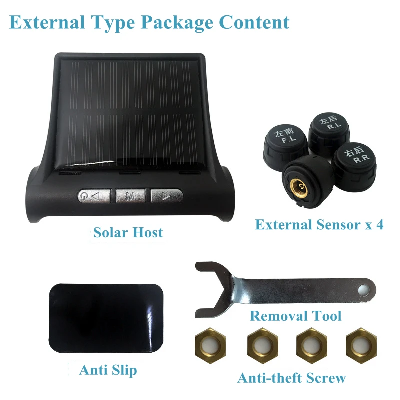 External Type Автомобильный TMPS система контроля давления в шинах Солнечная/usb зарядка ЖК-дисплей 4 колеса внутренний/внешний датчик температуры шины - Цвет: External Type