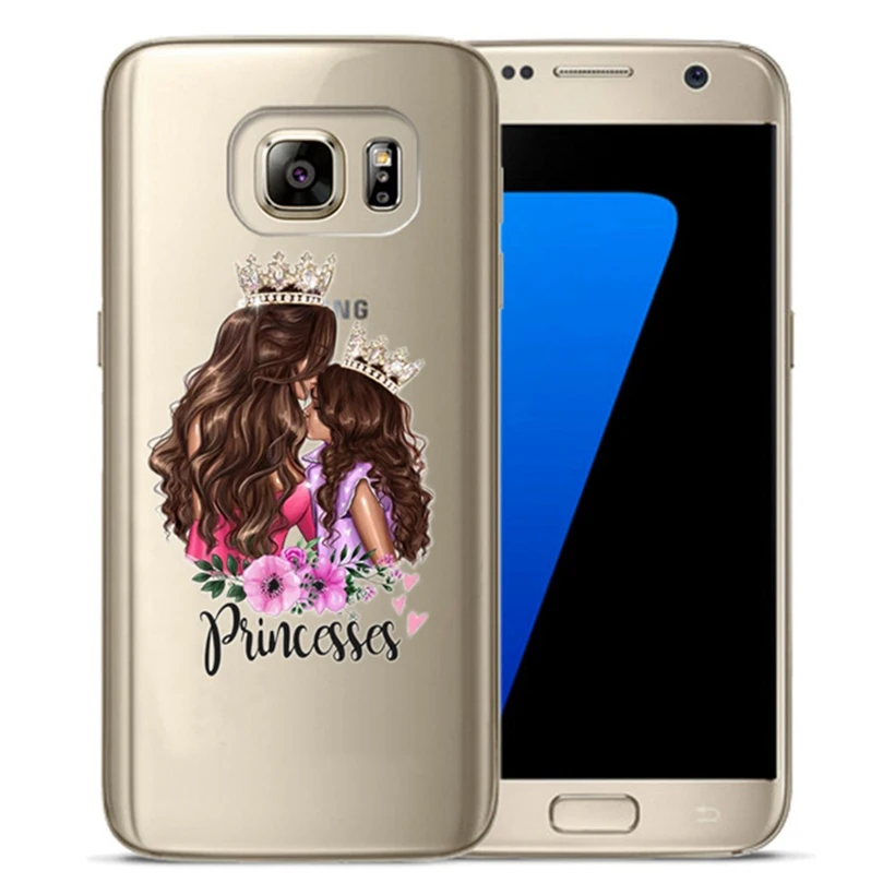 Fashion Black Brown Hair Baby Mom Girl Queen TPU Pattern For Samsung Galaxy S3 A5 2015 2016 S8 S9 Puls S7 Edge Cover Fundas D602 |