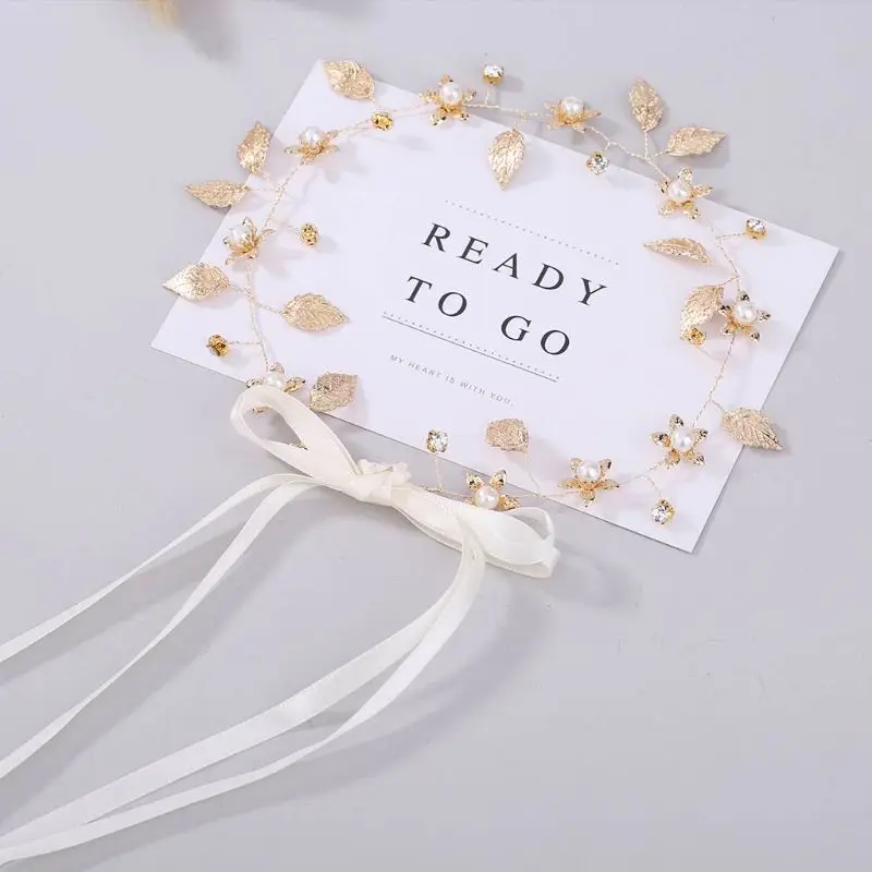 Женские романтичные Декор в виде золотистых металлических листьев Повязка на
