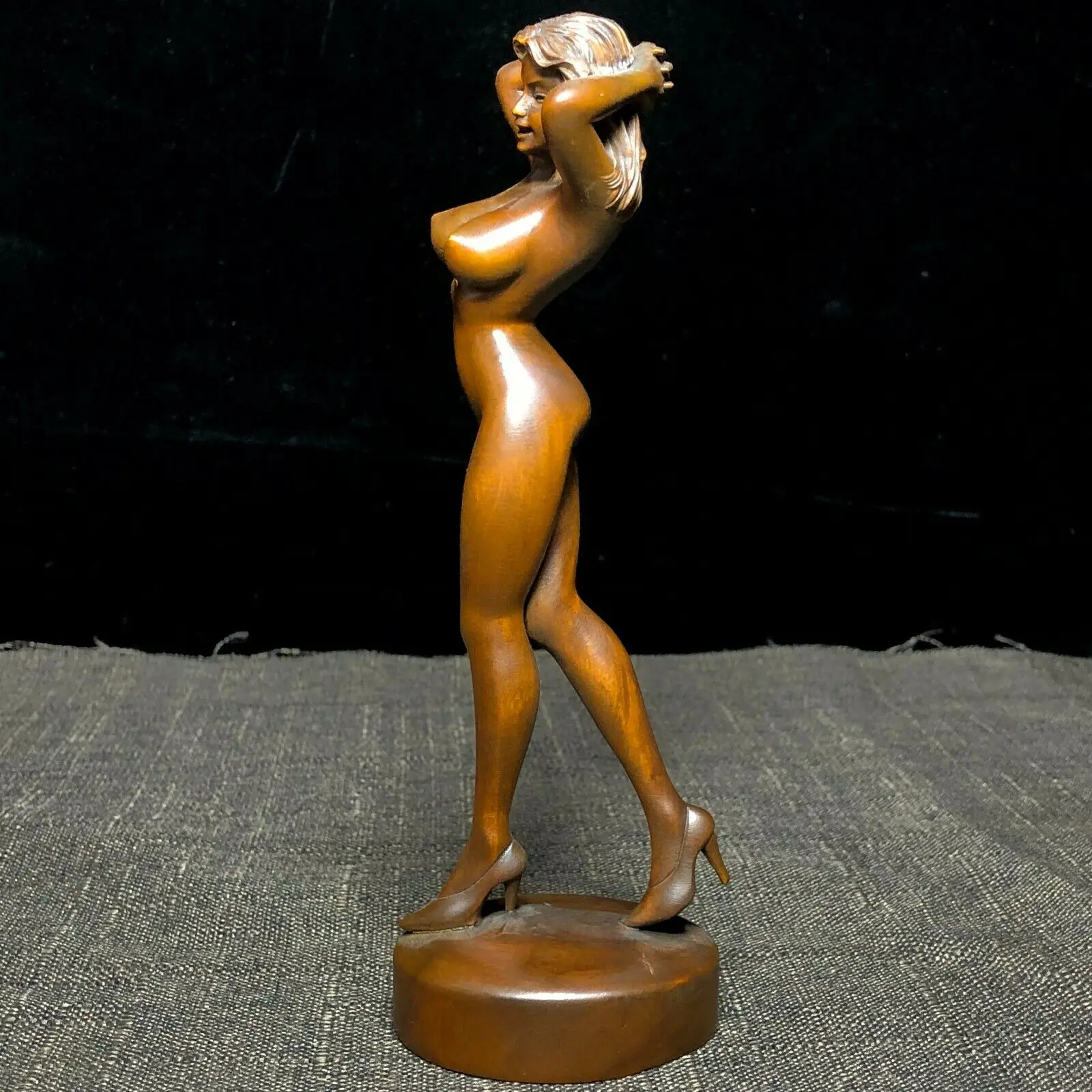Старый коллекционный китайский Boxwood обувь на высоком каблуке голый Belle орнамент
