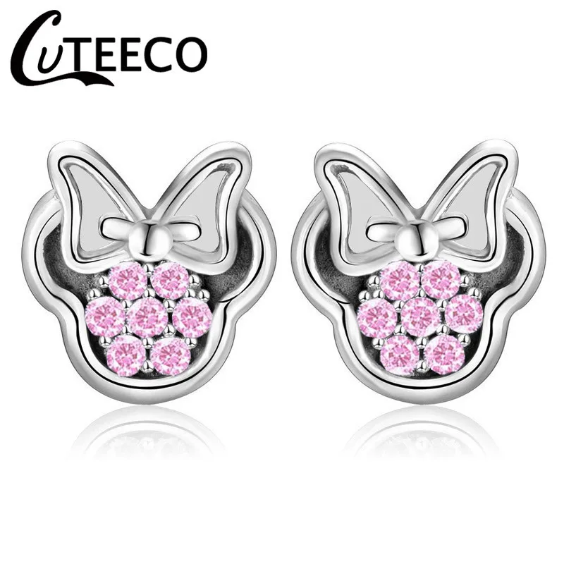 CUTEECO Роскошные циркониевые серьги-гвоздики с Микки и Минни, Кристальные брендовые серьги для женщин, детей, девочек, модные ювелирные изделия, подарок - Окраска металла: AJ0111