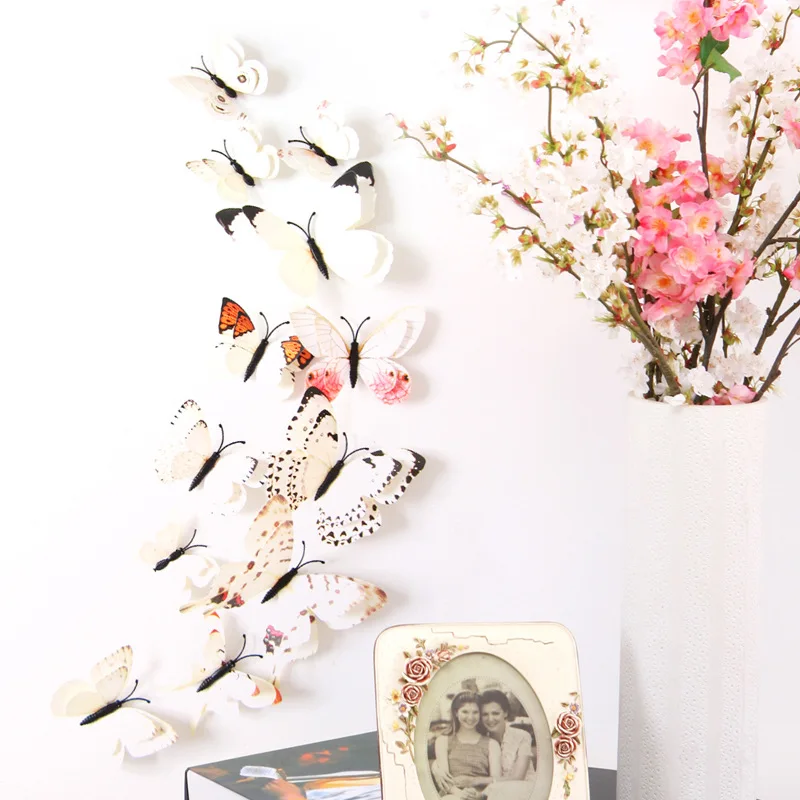 12 шт. настенные двухслойные 3d наклейки в виде бабочек|home decor|butterfly wall stickerswall sticker |