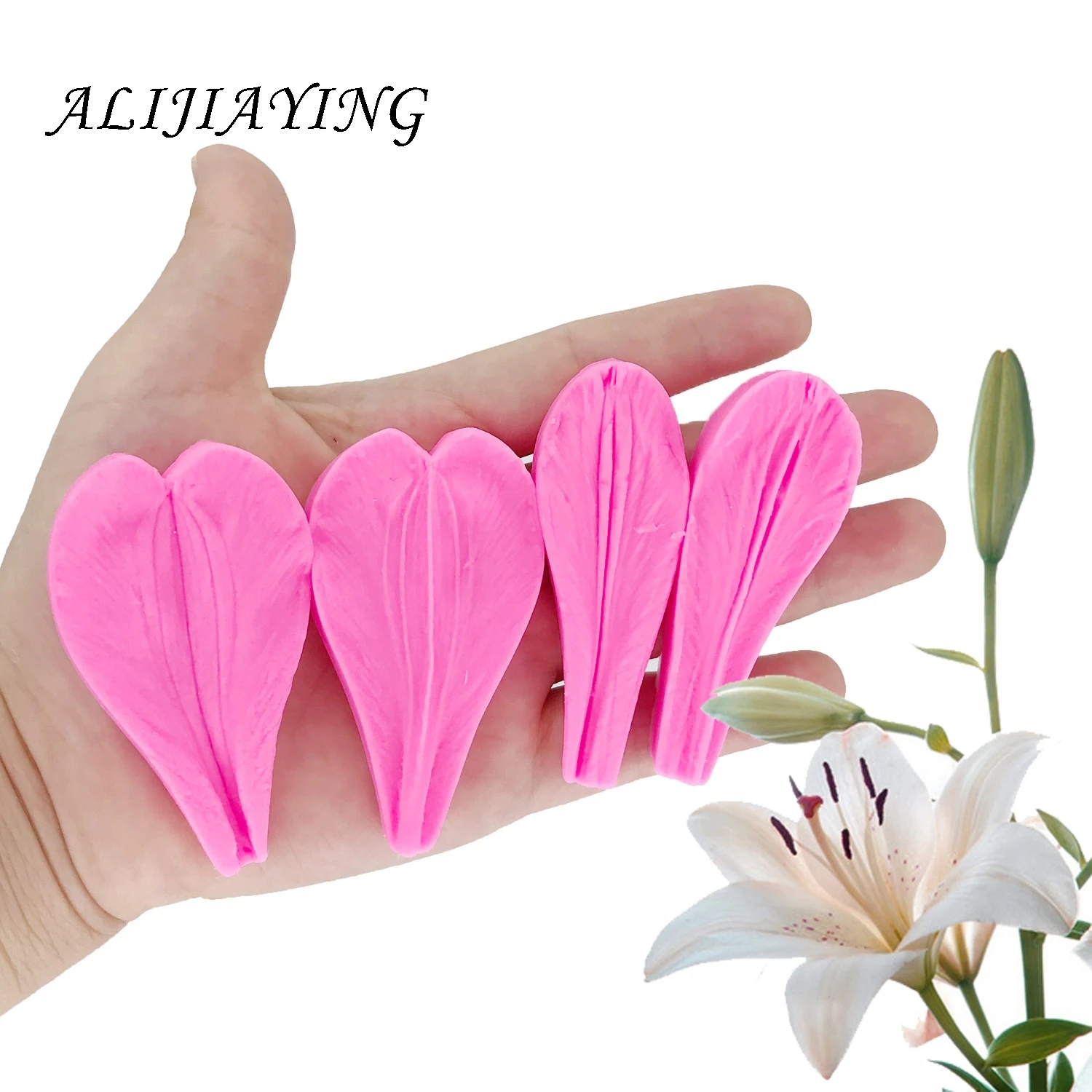 Pink 4 шт./компл. DIY Лили лепестки силиконовая формочка в виде цветов торт выпечки тортов с помадной начинкой декоративная форма инструмент Полимерная глина-смола пресс-форм D1390 - Цвет: Pink