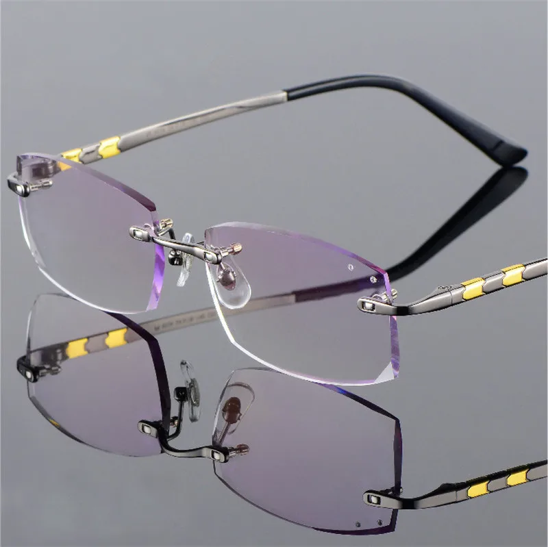 Grey 161 lenses Титановые очки для мужчин без оправы по рецепту для чтения близорукость фотохромные прогрессивные очки большие широкие очки с цветными линзами - Цвет оправы: Grey 161 lenses