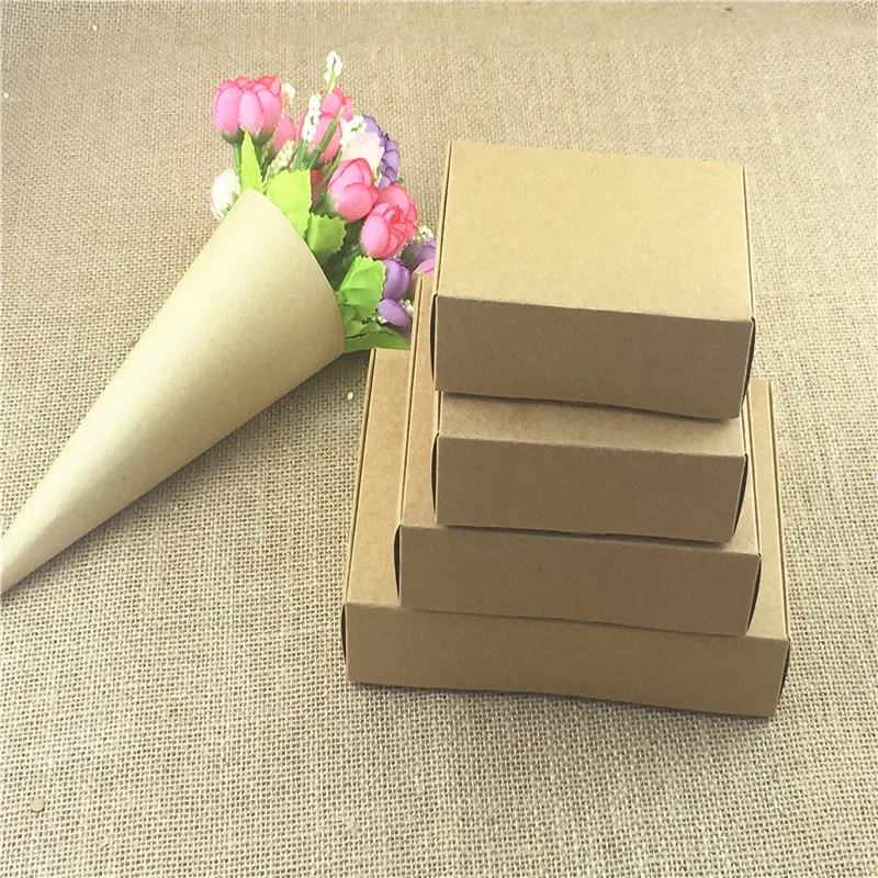 100Pcs/Lot Retro Style Kraft Paper Box 4 Cuboid Design Brown Cardboard For Soap Gift Cookie Egg Tart Cake Craft Decoration | Дом и сад