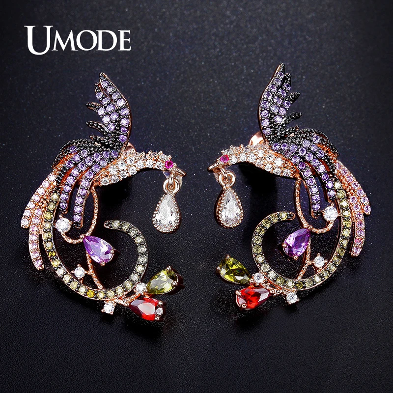Женские серьги гвоздики в форме феникса с фианитом|phoenix earring|earrings fashioncolor fashion |