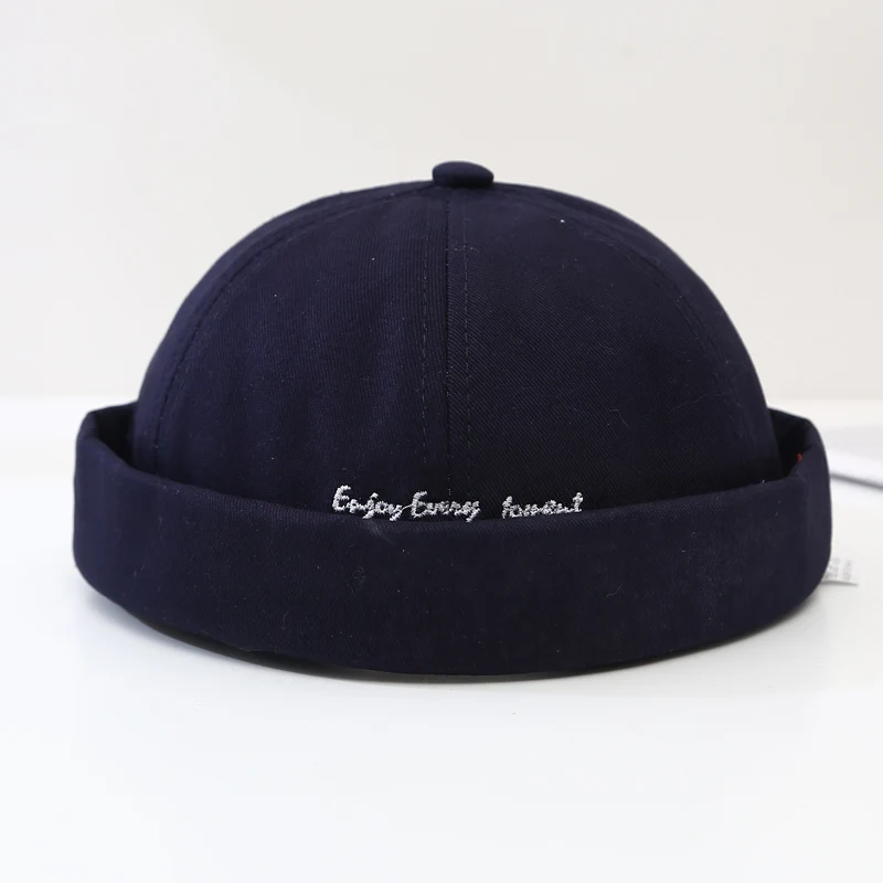 navy blue Мужская Уличная Повседневная шапка Docker, Морячка, Байкерская шапка, шапка без полей, модная, унисекс, тыква, винтажная, темно-синяя, Женская Шапка-бини - Цвет: navy blue