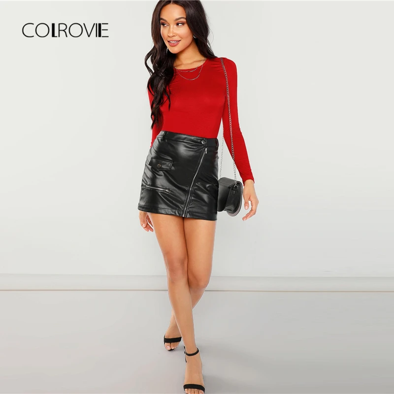 COLROVIE, красный цвет, длинный рукав, зима, сексуальный, элегантный, тройник, боди для женщин,, весна, осень, милая, офисная, женская футболка, боди