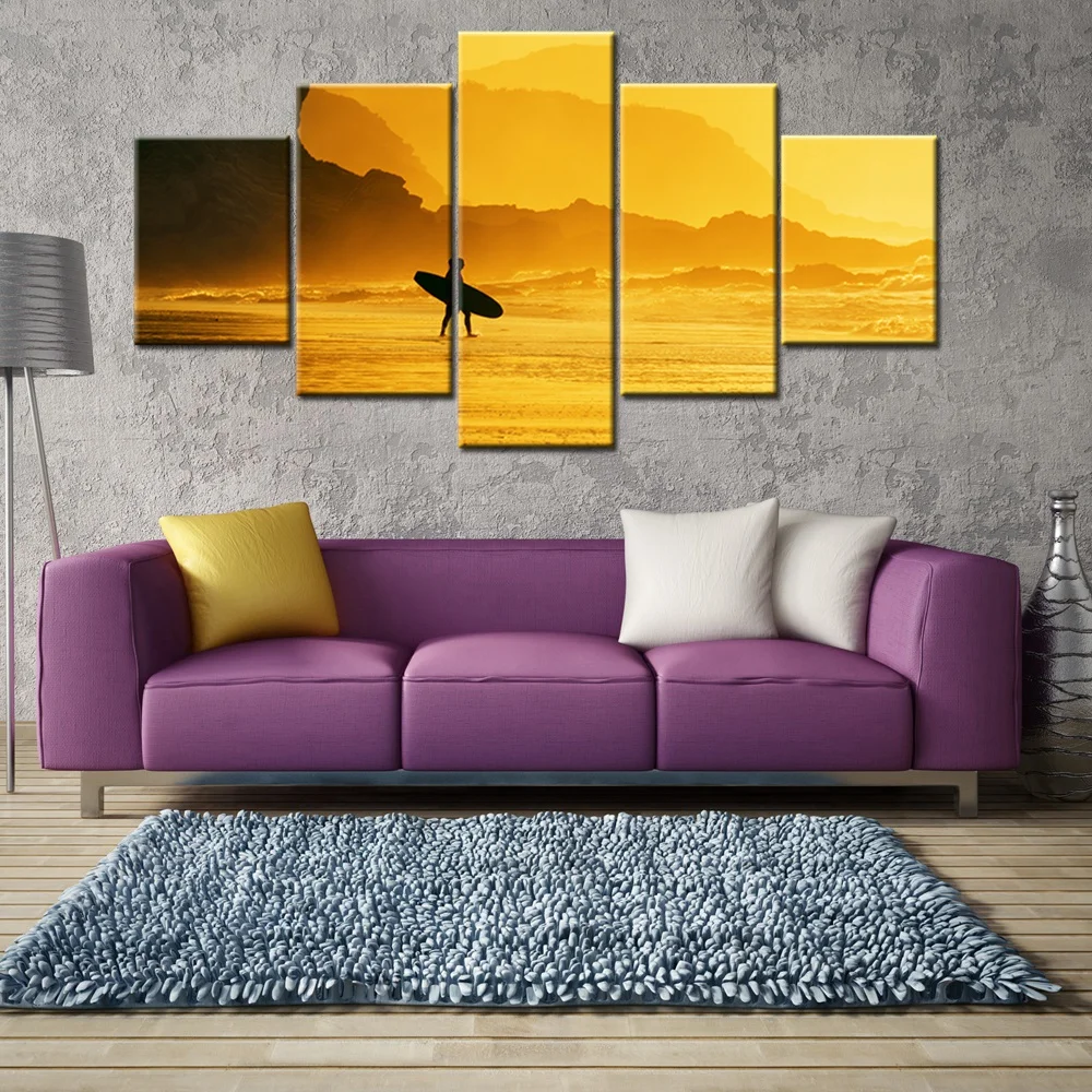 Красный Сумерки закат стены граффити Печать на холсте досок для серфинга пейзаж