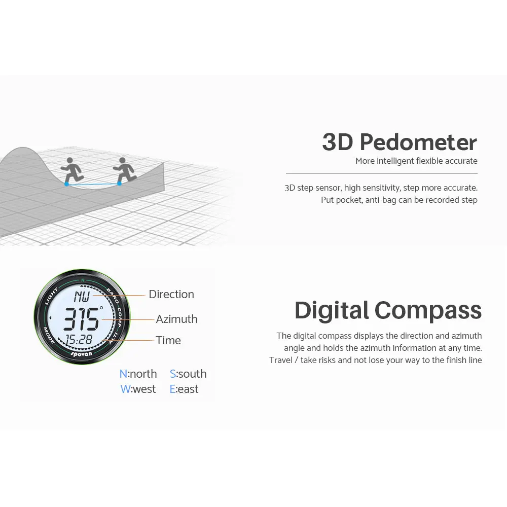 Мужские спортивные Смарт часы Leader 2 с 3D шагомером барометр термометр компас
