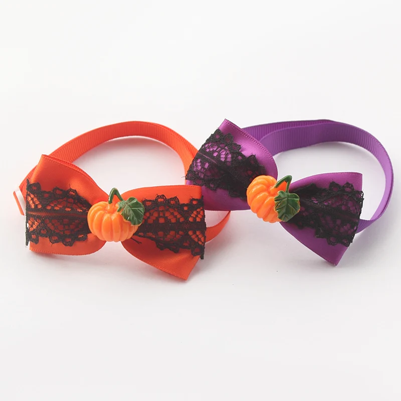 Ручная работа Хэллоуин Тыква украшения кружева лента галстук бабочка для собаки