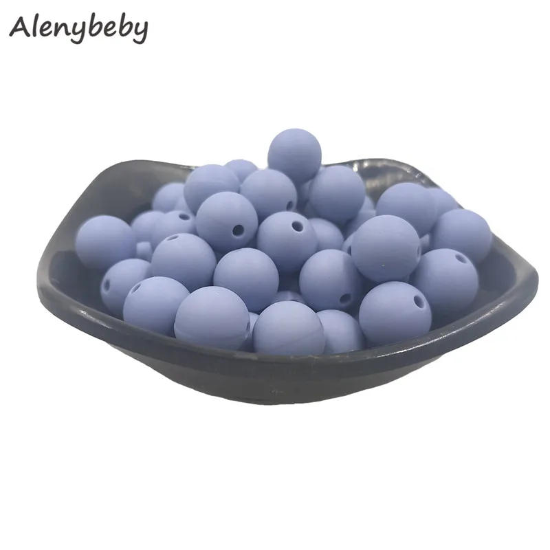 Brunera blue 12 мм, 100 шт, силиконовые бусины, Пищевая силиконовая продукция для прорезывания зубов, жевательные соска, зажимы для цепи, Детские Прорезыватели - Цвет: Brunera blue