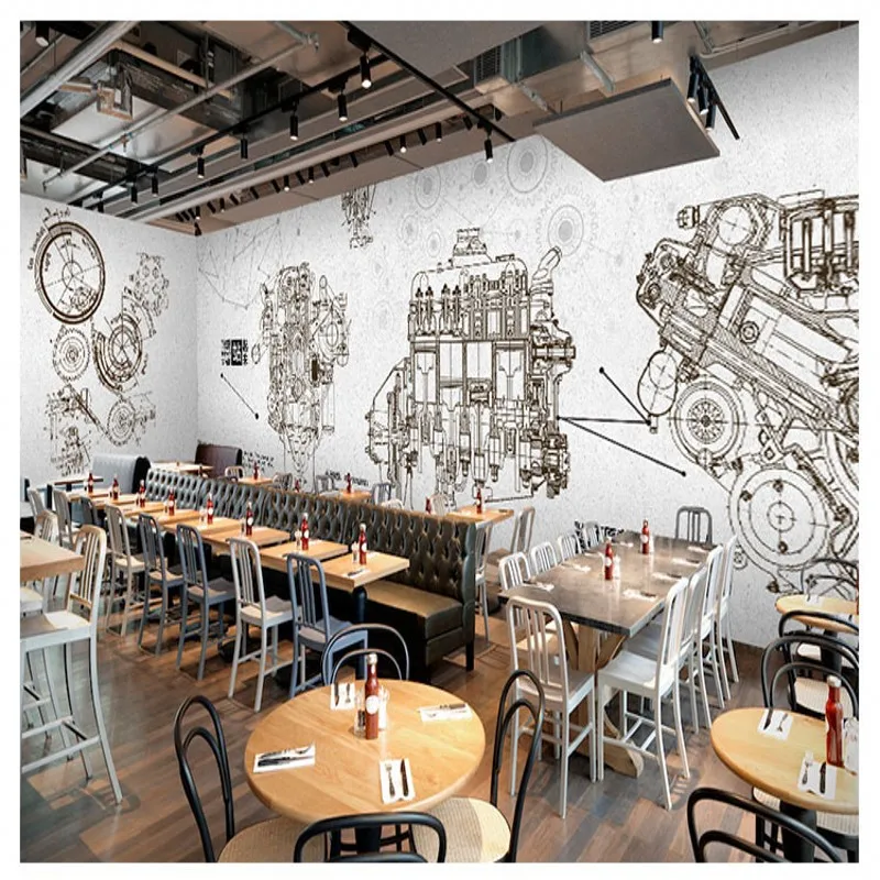 Обои 3d промышленный стиль автозапчасти обои Ручная Роспись Линии металлическое