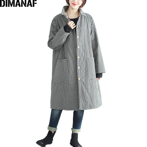 Han99816CN DIMANAF, женские парки, длинное пальто, хлопковая одежда, утолщенная, теплая, Осень-зима, плюс размер, женская, винтажная, в клетку, свободная верхняя одежда - Цвет: Han99816CN