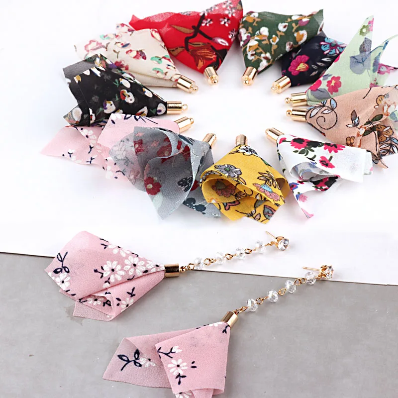DIY earring material holiday sweet chiffon flower tassel home-made earrings headdress accessories pendant | Украшения и