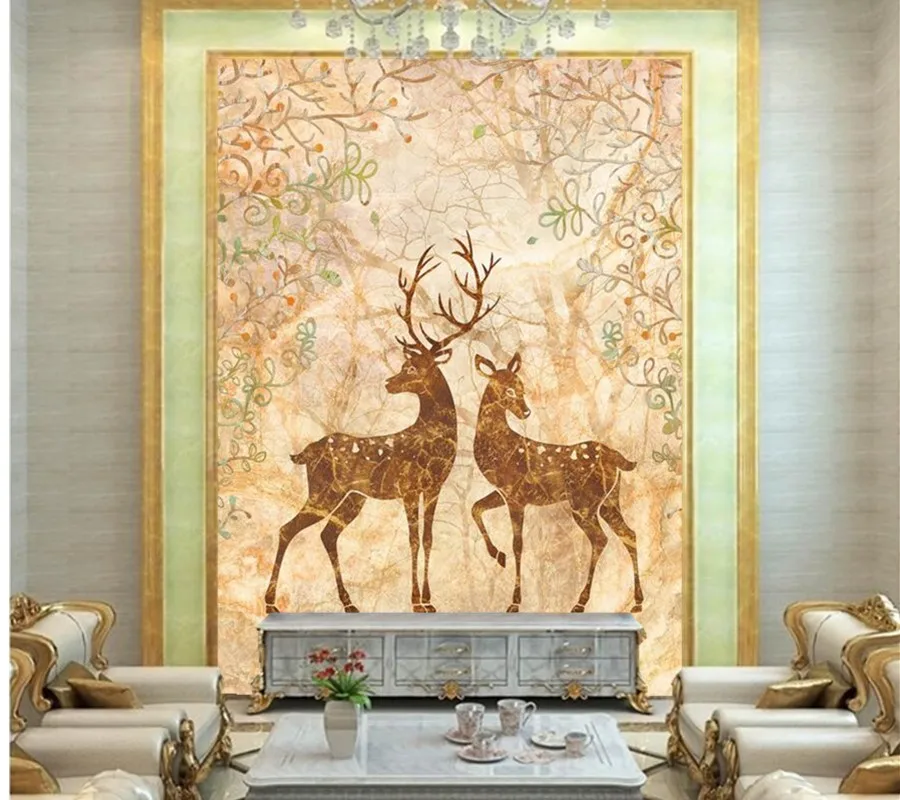 

Custom3D murals,The deer forest marble wall wallpaper,restaurant dining room living room TV sofa wall bedroom papel de parede