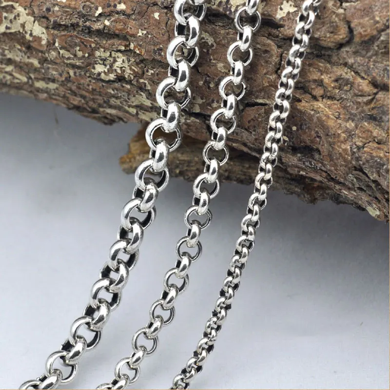 

FNJ 925 Silver Round Link Chain for Women Jewelry Width 3.5mm 4mm 5mm 5.5mm Original S925 Thai Silver Men Necklace Accessories