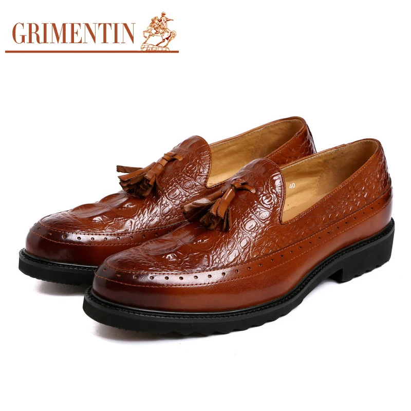 GRIMENTIN/мужские лоферы Кожаные слипоны с кисточками и острым носком цвет черный