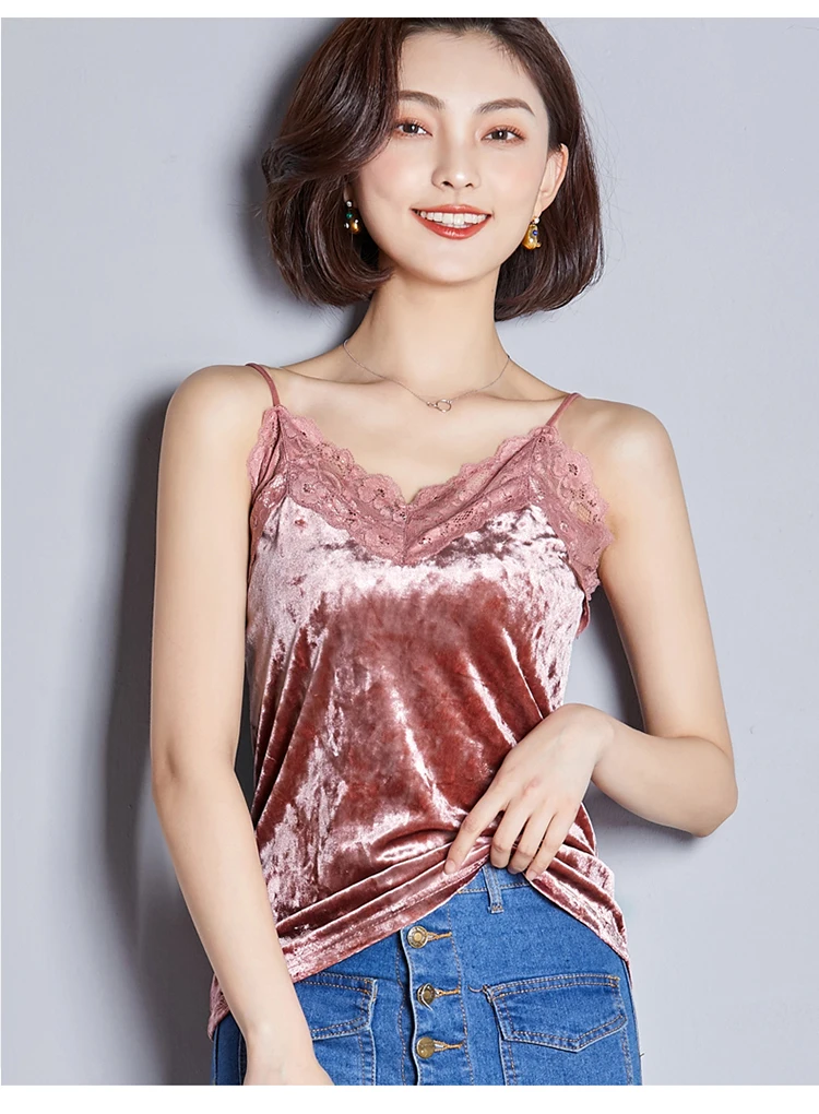 Черный, белый, абрикосовый, розовый бархат Camis весенние корейские модные женские без рукавов жилет сексуальные кружевные топы