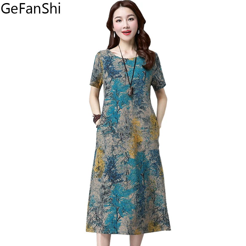 Мода 2019 новые летние женские платья Плюс Размер Повседневное хлопковое льняное