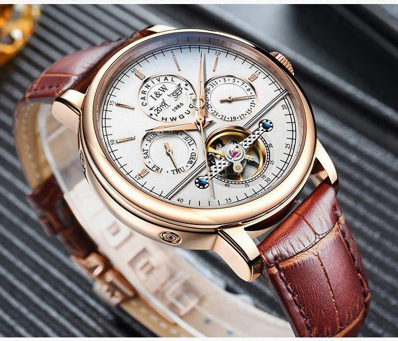 

Watches Men Top Luxury Brand Automatic Mechanical Watch Sapphire Waterproof Tourbillon Steel and leather strap Male Clock
