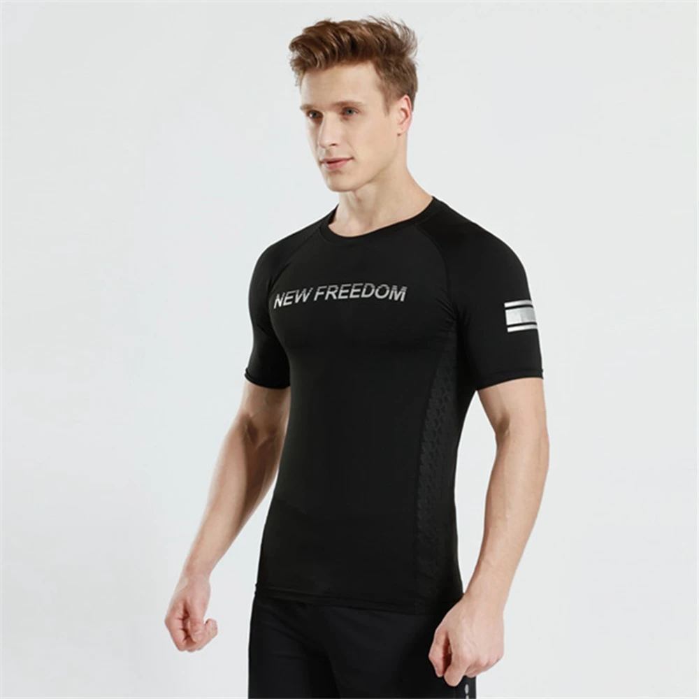 Новая крутая Спортивная футболка для мужчин фитнес бег с коротким рукавом