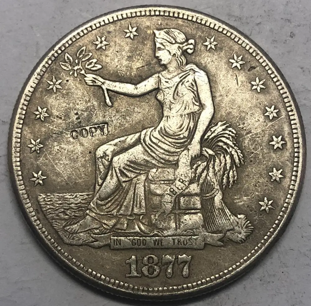 

1877-cc США торговый доллар Посеребренная копия монеты