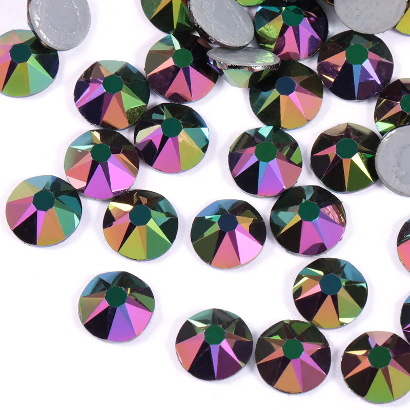 metal rainbow 8 big 8 small cutting surface Hot Fix Crystal Rhinestones Glass Hotfix Strass Stone Crystals AB Iron on Clothes - Color: metal rainbow