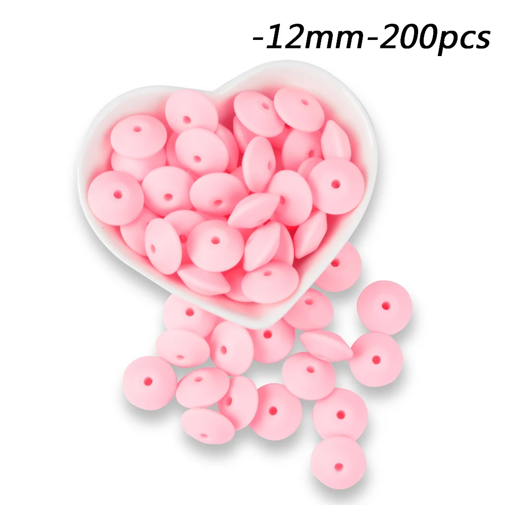 baby pink LOFCA, 200 шт./лот, пищевая чечевица, силиконовые бусины, 12 мм, без бисфенола, Детские Прорезыватели, игрушки для кормления, подарок для прорезывания зубов, ожерелье, браслет, сделай сам - Цвет: baby pink