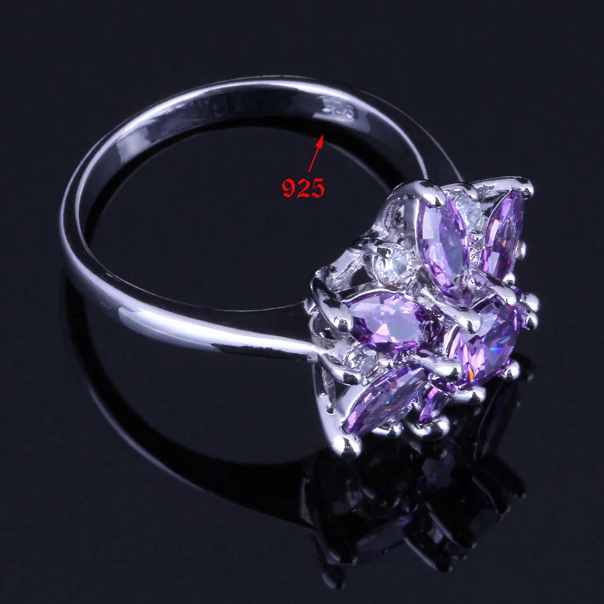 Шелковистая Звезда фиолетовый фианит Белый CZ посеребренное кольцо V0141 |