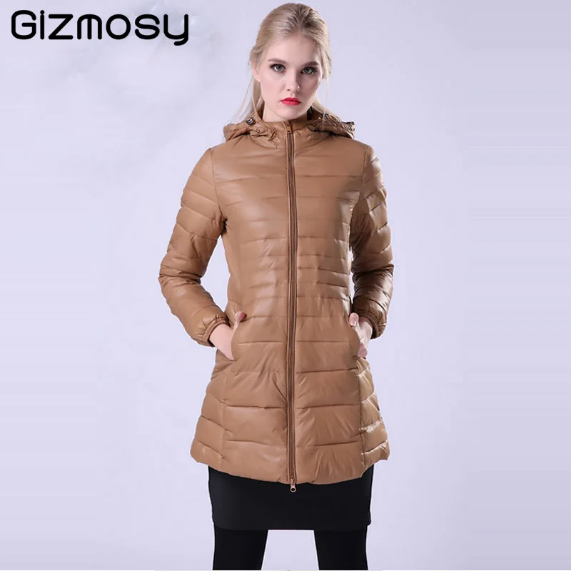 Женская теплая зимняя куртка Gizmosy женское теплое пальто тонкая парка на 90% белом