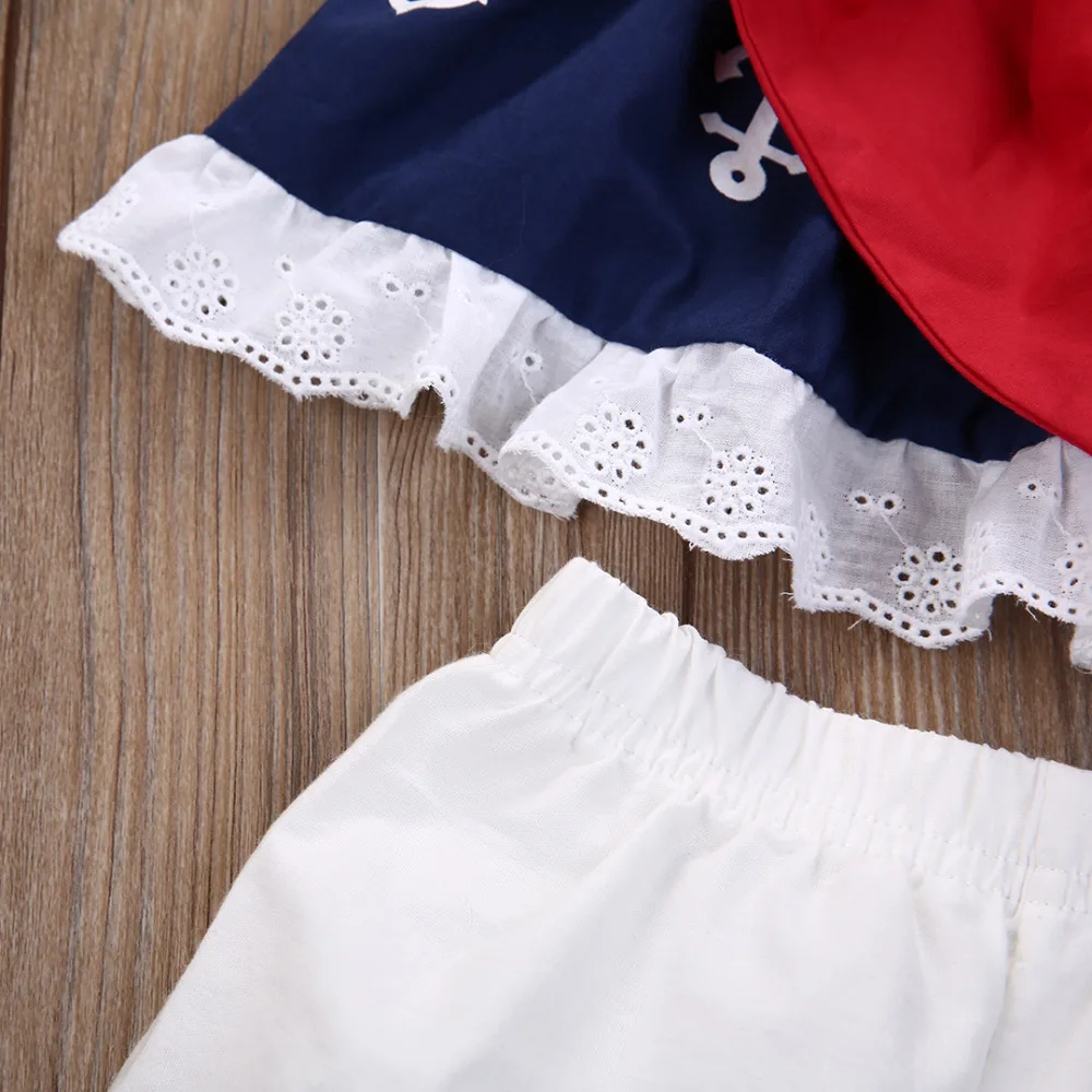 Модный топ с якорем для новорожденных девочек синий жилет + белые шорты штаны