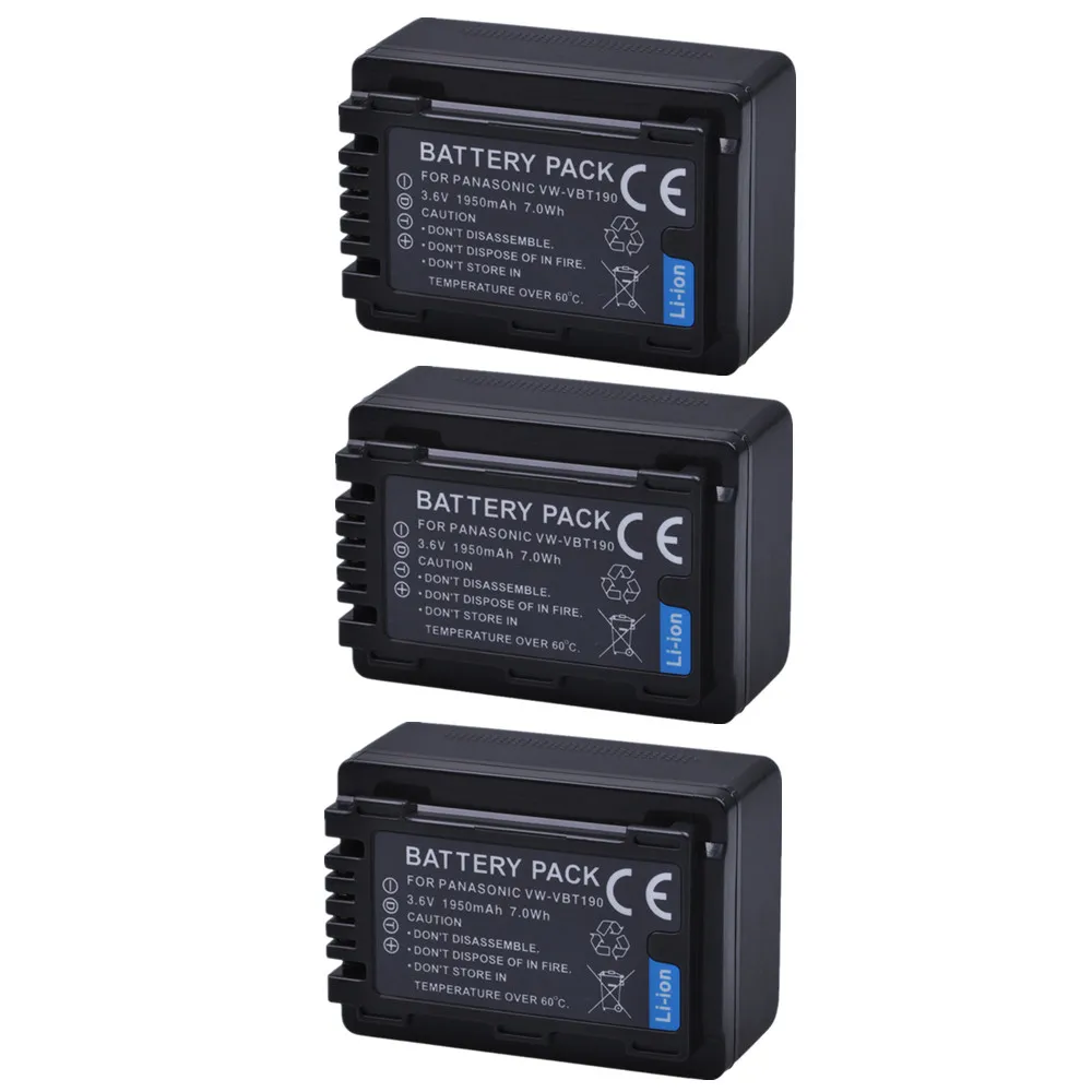 3 шт. 1950 мАч VW-VBT190 VBT190 батарея для Panasonic HC-V800GK/808GK, HC-V110, HC-V130, HC-V160, HC-V180, HC-V201, HC-V210, HC-V250, V260